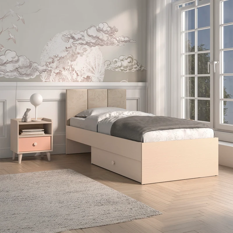 Chevet 1 tiroir Alycia Beige et Rose