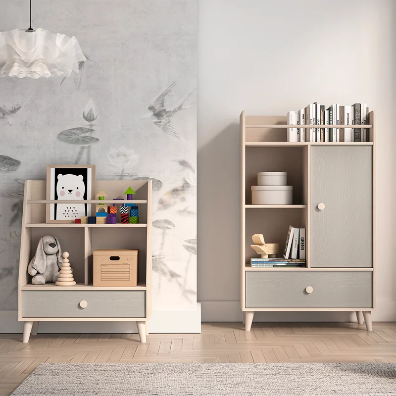 Bibliothèque 1 porte 1 tiroir Alycia Beige et Gris