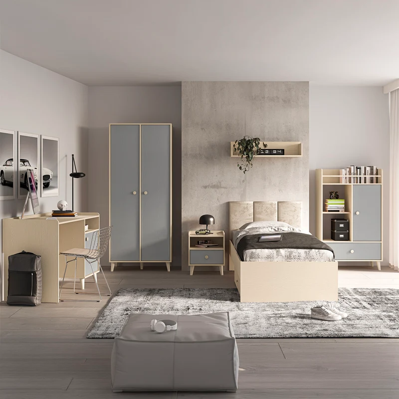 Chevet 1 tiroir Alycia Beige et Gris