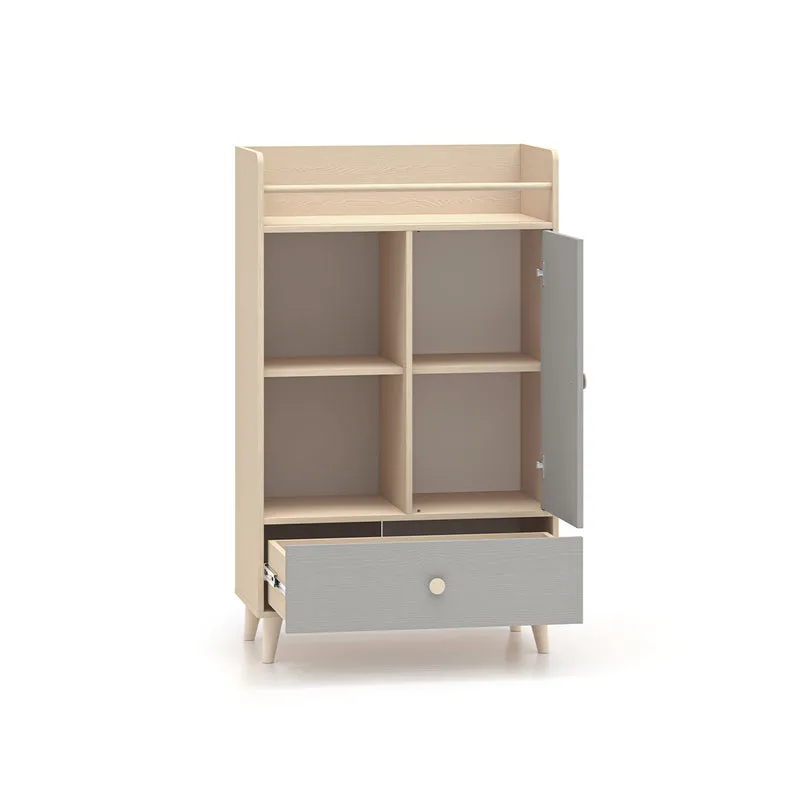 Bibliothèque 1 porte 1 tiroir Alycia Beige et Gris