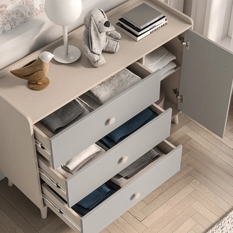 Commode 1 porte 3 tiroirs Alycia Beige et Gris