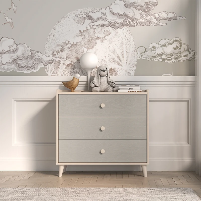 Commode 3 tiroirs Alycia Beige et Gris