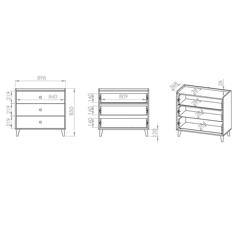 Commode 3 tiroirs Alycia Beige et Gris