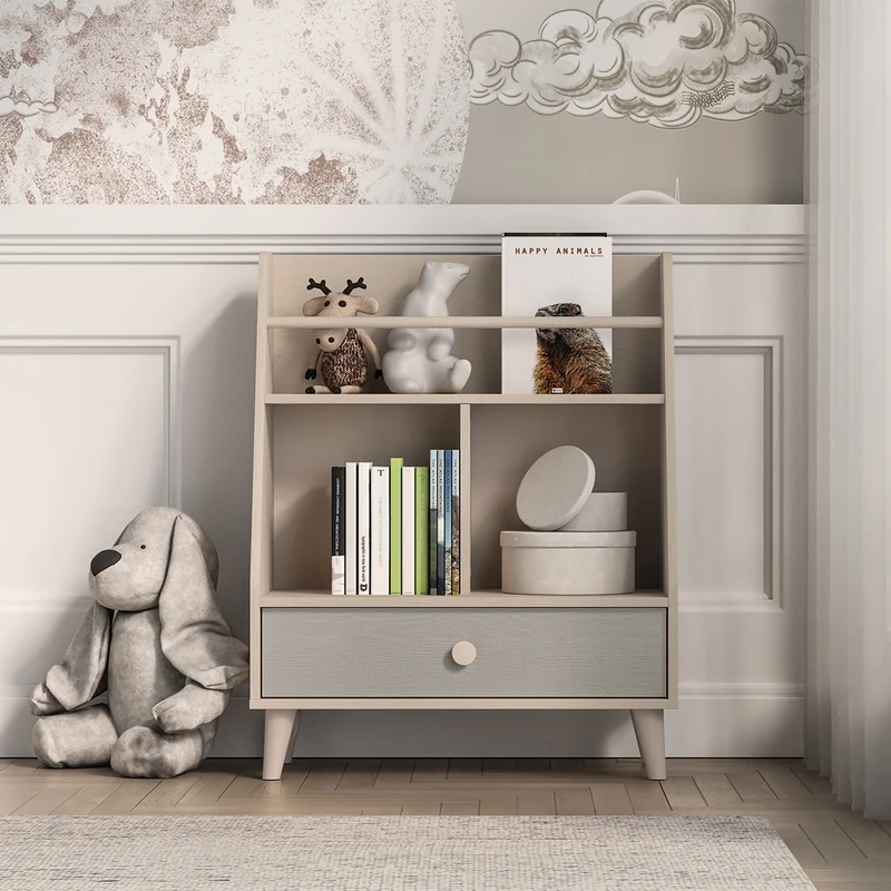 Petite bibliothèque 1 tiroir Alycia Beige et Gris