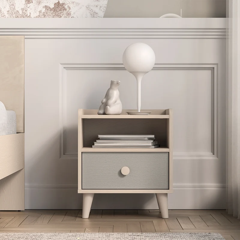 Chevet 1 tiroir Alycia Beige et Gris