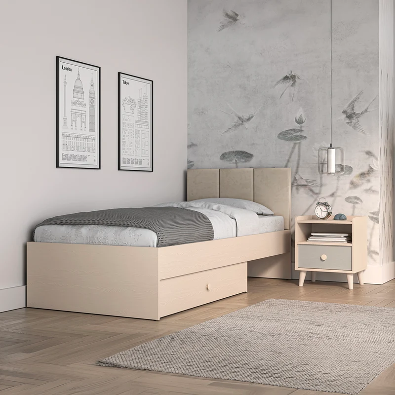 Chevet 1 tiroir Alycia Beige et Gris