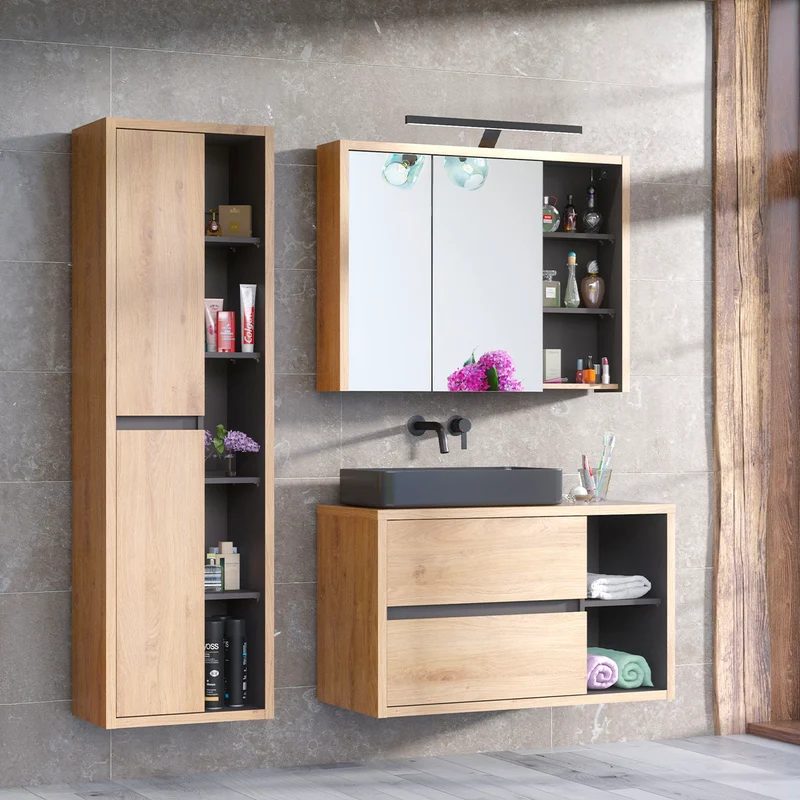 Miroir armoire murale 100 cm Rigel Bois et Anthracite
