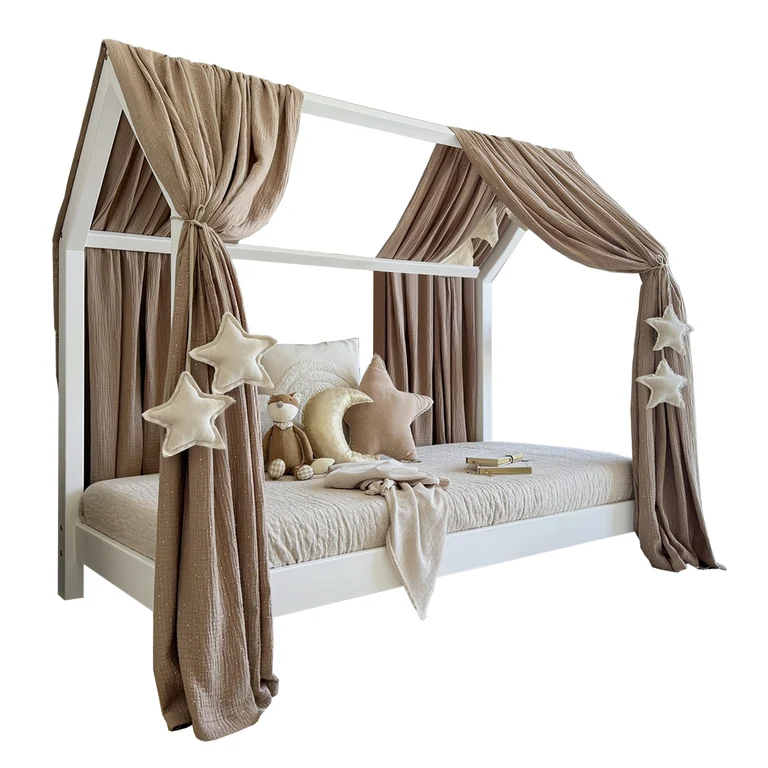 Ciel de lit en mousseline double pour 90x200 Marron et or
