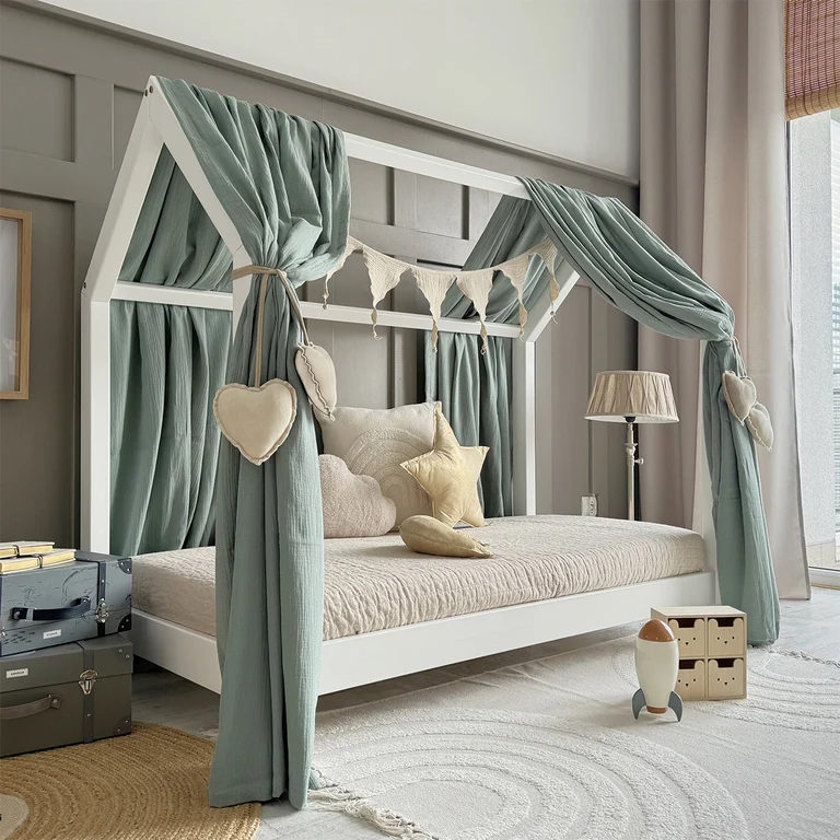 Ciel de lit en mousseline double pour 90x200 Vert d'eau