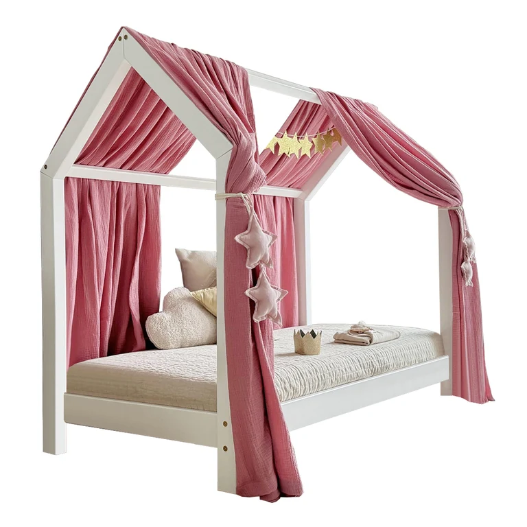 Ciel de lit en mousseline double pour 90x200 Rose