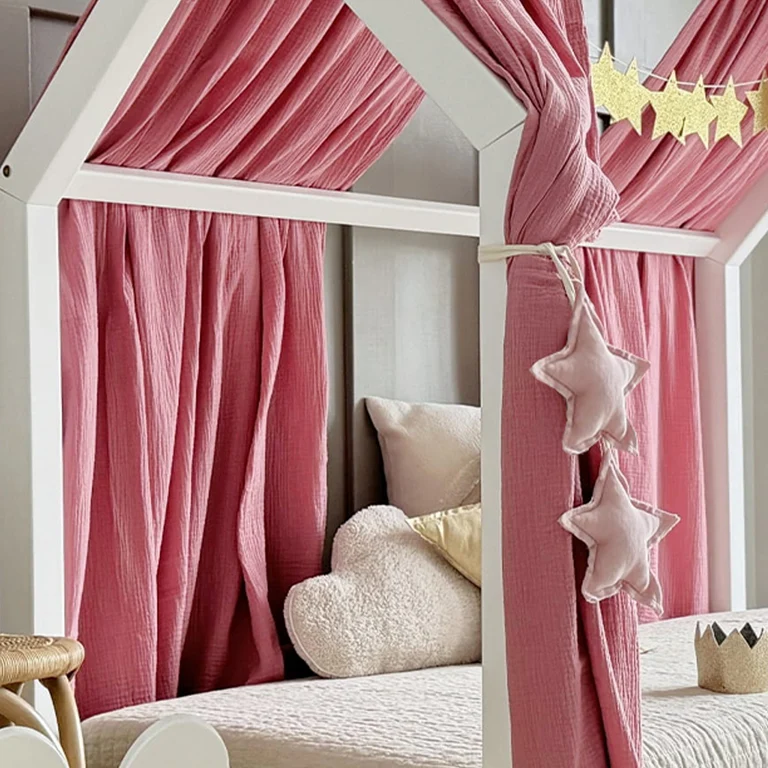 Ciel de lit en mousseline double pour 90x200 Rose
