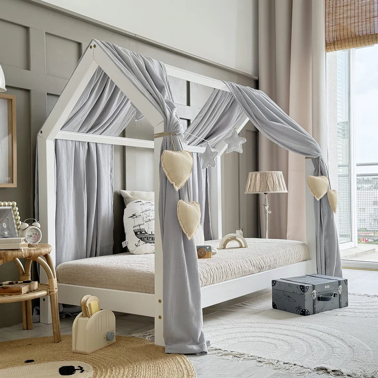 Ciel de lit en mousseline double pour 90x200 Gris