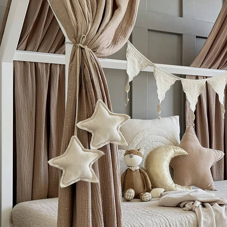 Ciel de lit en mousseline double pour 90x190 Marron et or