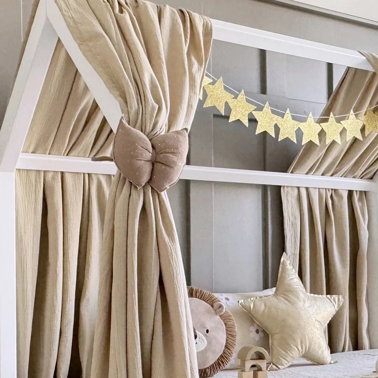 Ciel de lit en mousseline double pour 90x190 Beige