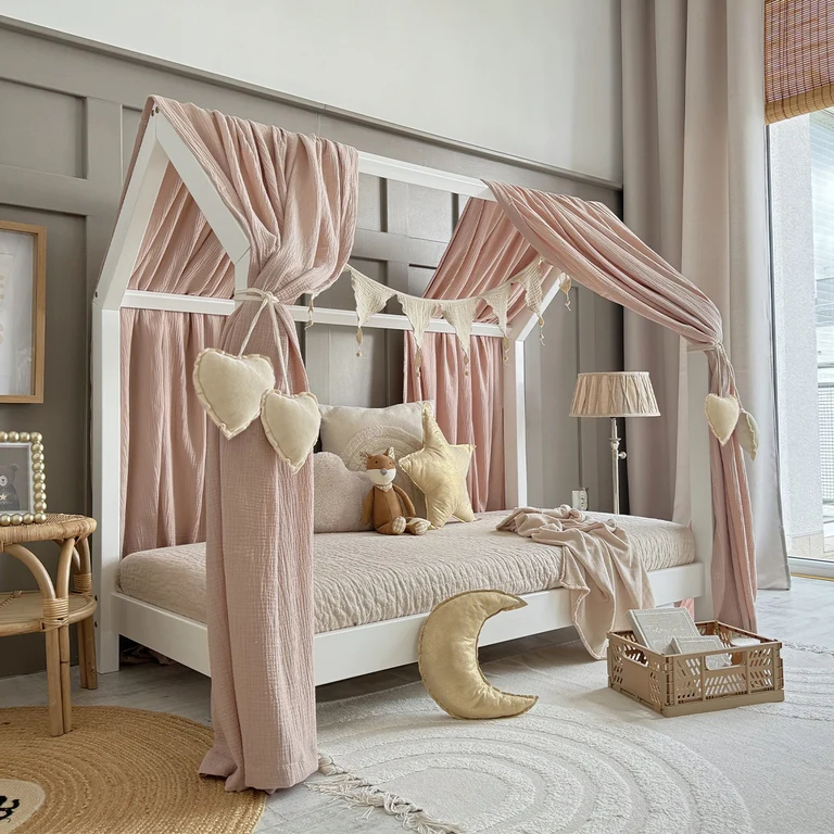 Ciel de lit en mousseline double pour 90x190 Rose clair
