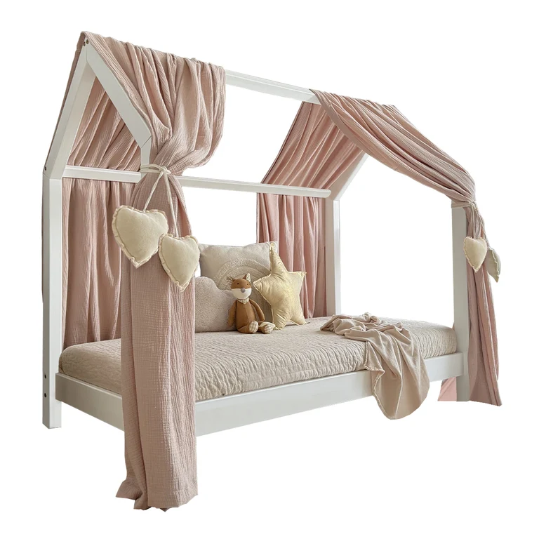 Ciel de lit en mousseline double pour 90x190 Rose clair