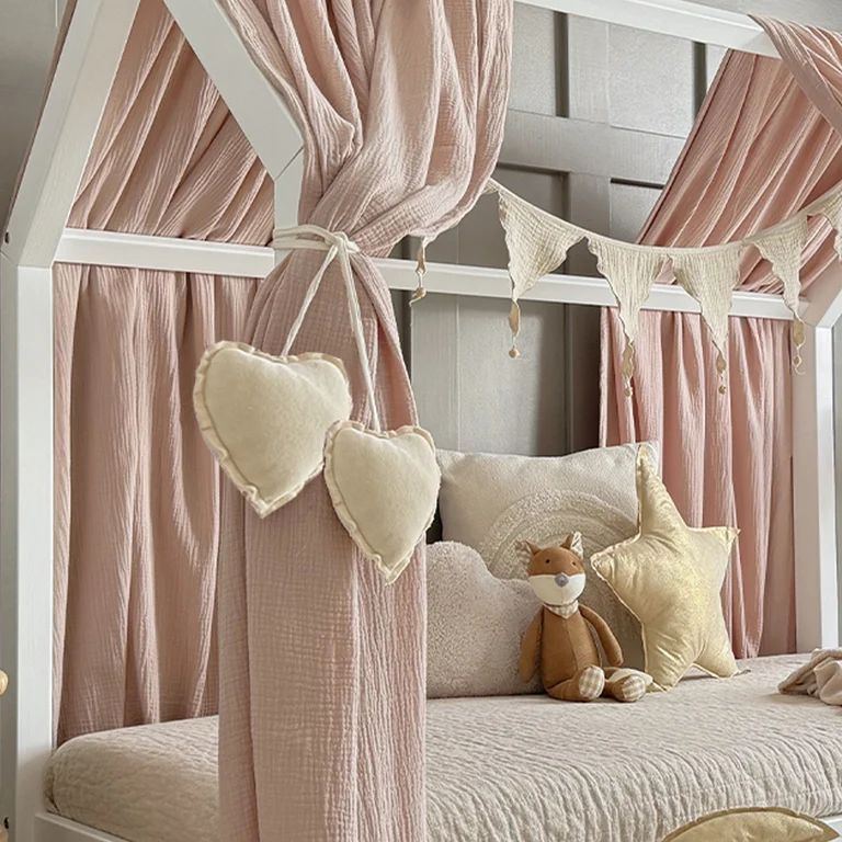 Ciel de lit en mousseline double pour 90x190 Rose clair