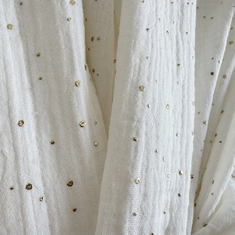 Ciel de lit en mousseline double pour 70x140 Blanc et or