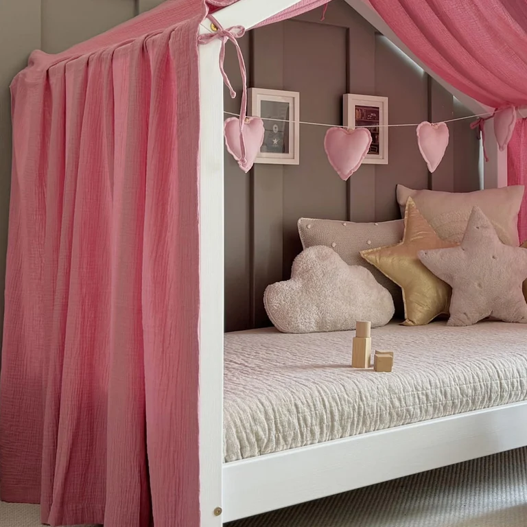 Ciel de lit en mousseline pour 90x190 Rose