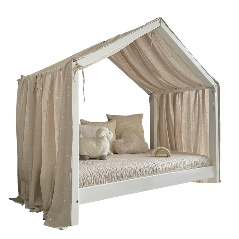 Ciel de lit en mousseline pour 90x200 Beige et argent