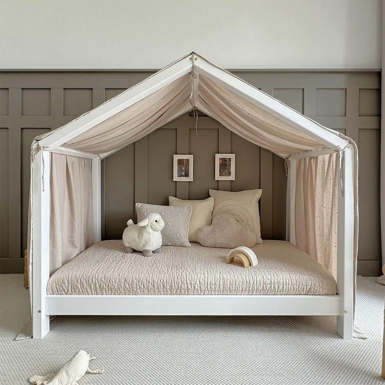 Ciel de lit en mousseline pour 90x190 Beige et argent