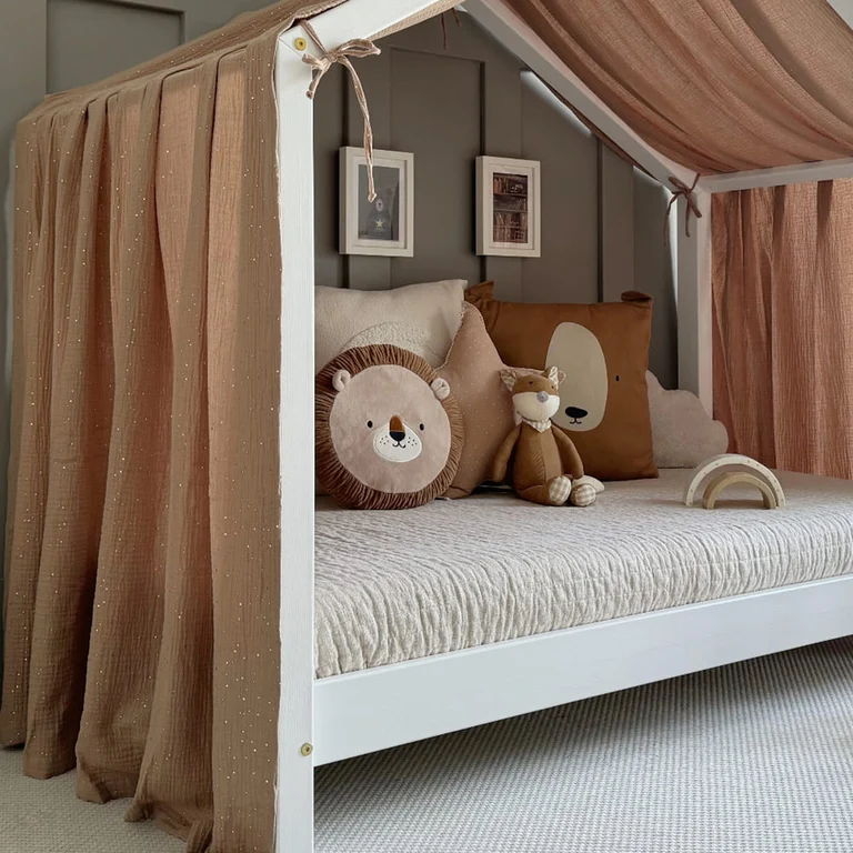 Ciel de lit en mousseline pour 90x190 Marron et or