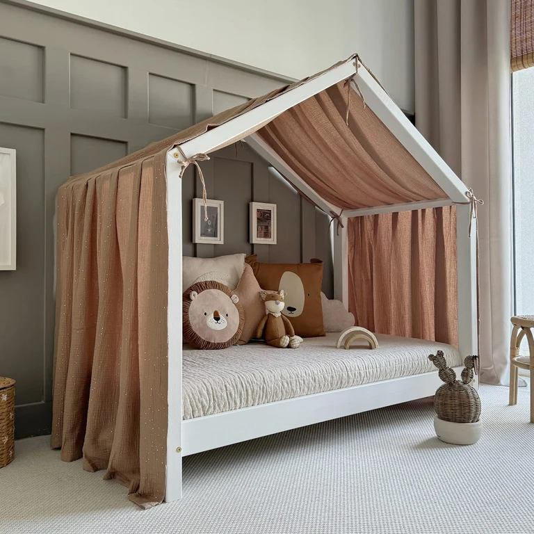 Ciel de lit en mousseline pour 90x200 Marron et or