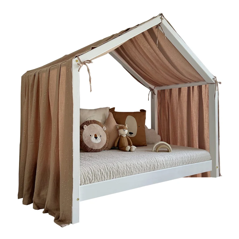 Ciel de lit en mousseline pour 90x200 Marron et or