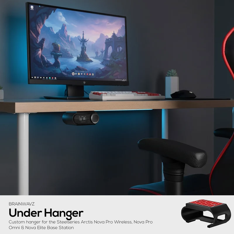 Support sous bureau pour casque SteelSeries Arctis Nova Pro Wireless, station de base Nova Pro Omni et Nova Elite : fixation sécurisée, installation facile avec vis ou ruban adhésif VHB