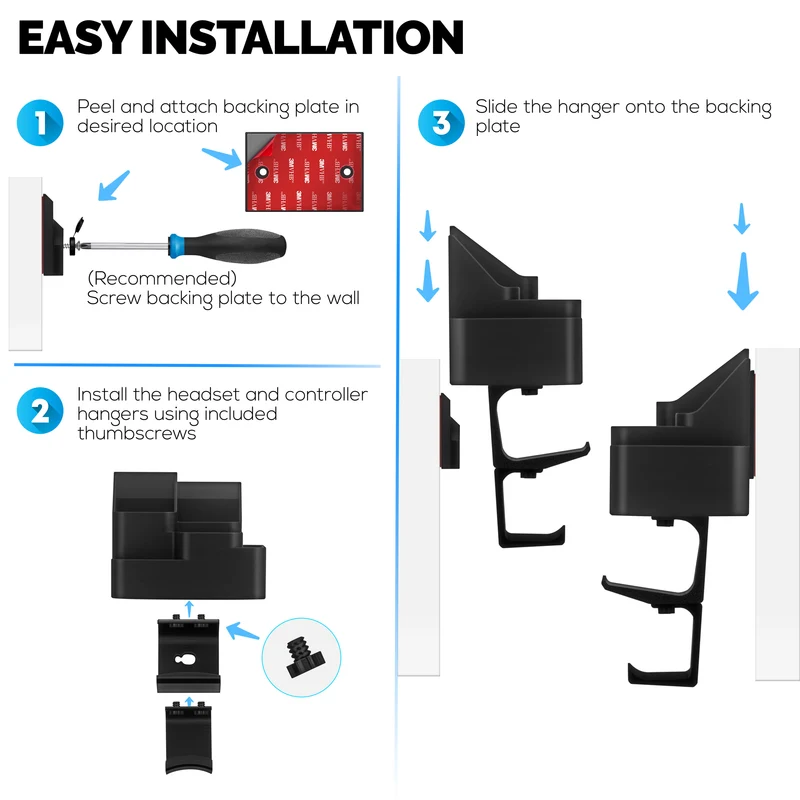 Organisateur mural pour télécommande et jeux – Support pour télécommande/téléphone portable avec supports amovibles pour casque et contrôleur