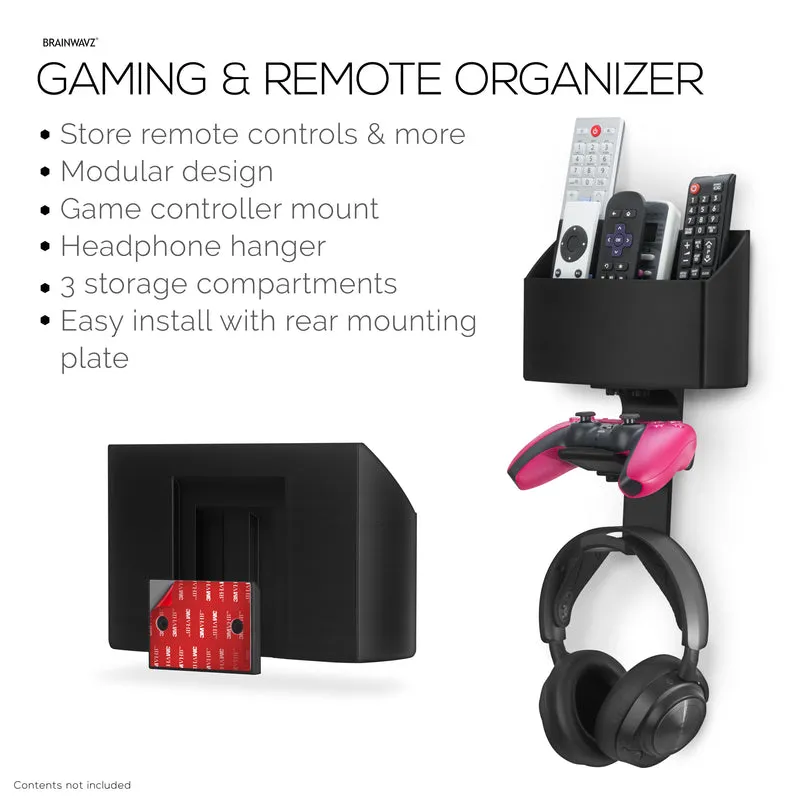 Organisateur mural pour télécommande de télévision et de jeux – Support de télécommande avec supports amovibles pour casque et contrôleur