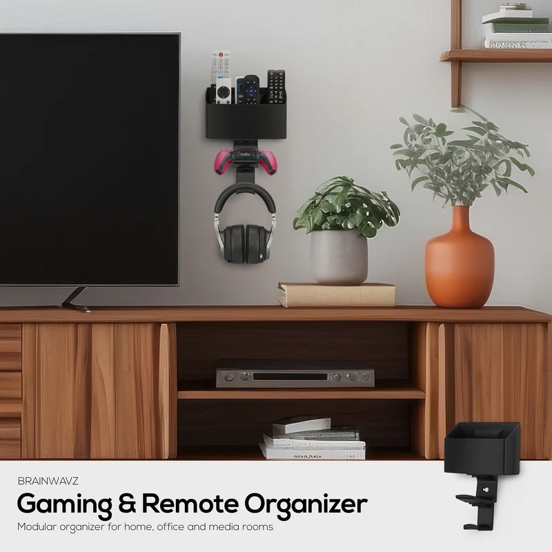 Organisateur mural pour télécommande de télévision et de jeux – Support de télécommande avec supports amovibles pour casque et contrôleur
