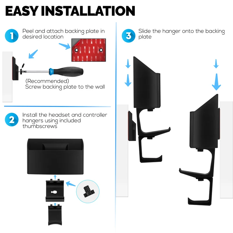 Organisateur mural pour télécommande de télévision et de jeux – Support de télécommande avec supports amovibles pour casque et contrôleur