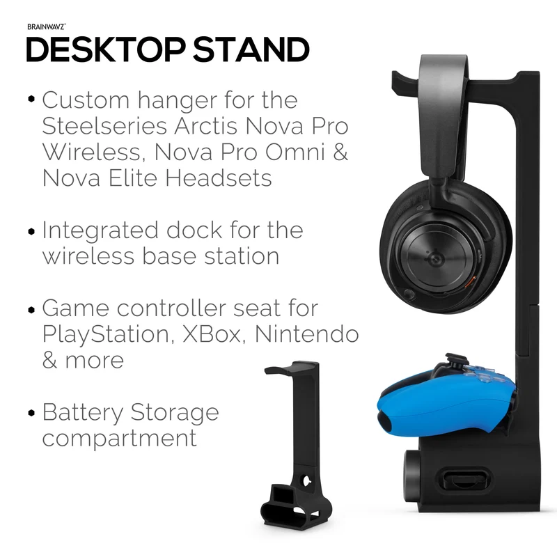 Support pour casque et manette de jeu conçu pour les casques Steelseries Arctis Nova Pro Wireless, Nova Pro Omni et Nova Elite, avec station d'accueil pour la base sans fil.