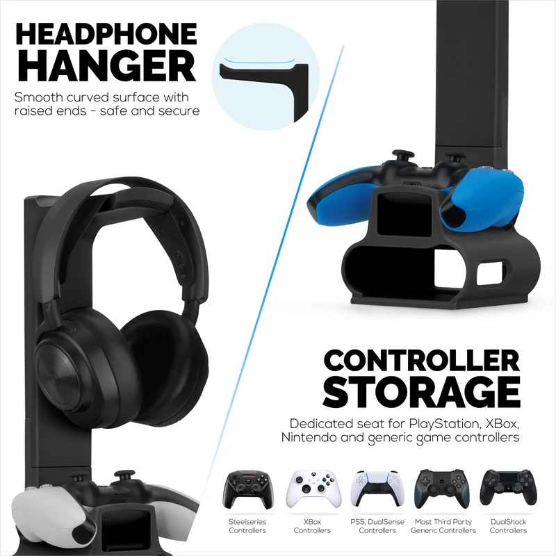 Support pour casque et manette de jeu conçu pour les casques Steelseries Arctis Nova Pro Wireless, Nova Pro Omni et Nova Elite, avec station d'accueil pour la base sans fil.