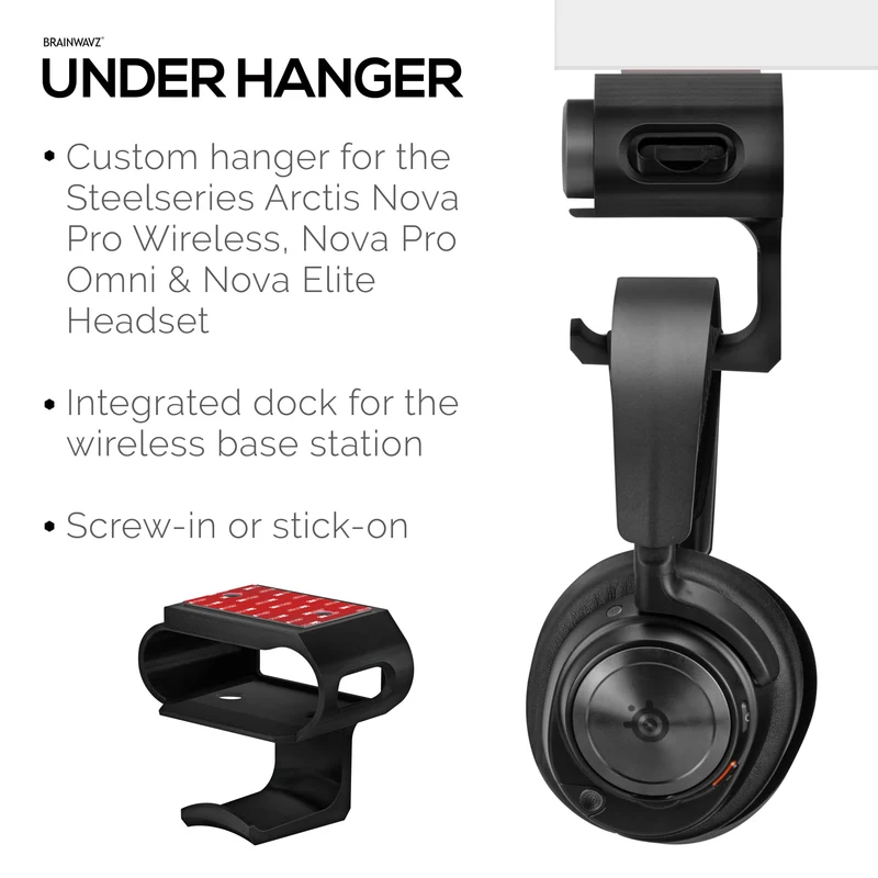 Support de casque audio sous bureau pour casques Steelseries Arctis Nova Pro Wireless, Nova Pro Omni et Nova Elite avec station d'accueil pour la base sans fil