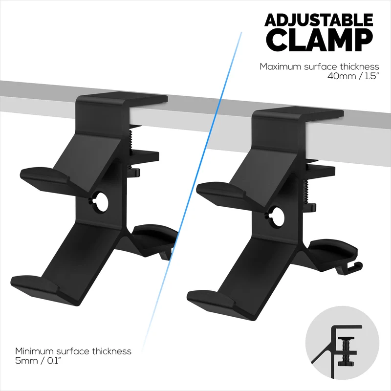 The Grebe - Support pour casque et double manette de jeu - Se fixe sur le côté du bureau, sous le support de casque de bureau, convient à tous les écouteurs et manettes de jeu