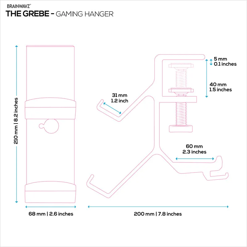 The Grebe - Support pour casque et double manette de jeu - Se fixe sur le côté du bureau, sous le support de casque de bureau, convient à tous les écouteurs et manettes de jeu