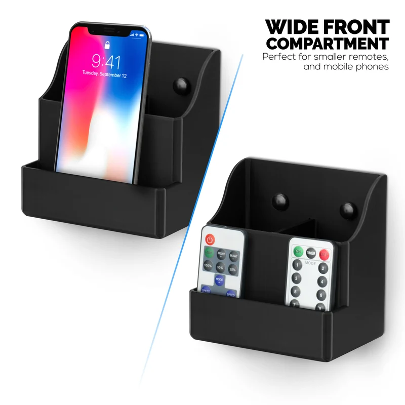 Support mural adhésif pour télécommande, facile à installer, peut contenir jusqu'à 4 télécommandes et rangement pour téléphones, stylos et plus encore