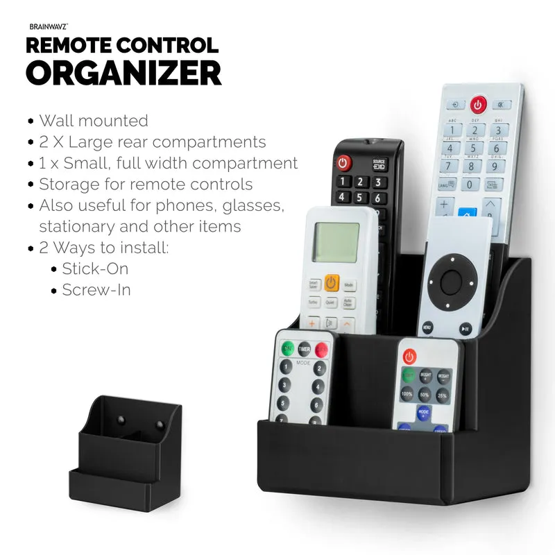 Support mural adhésif pour télécommande, facile à installer, peut contenir jusqu'à 4 télécommandes et rangement pour téléphones, stylos et plus encore