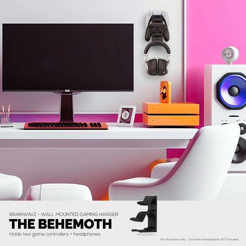 The Behemoth - Support mural pour manette de jeu et casque double - Conçu pour toutes les manettes de jeu et casques