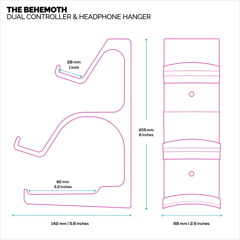 The Behemoth - Support mural pour manette de jeu et casque double - Conçu pour toutes les manettes de jeu et casques