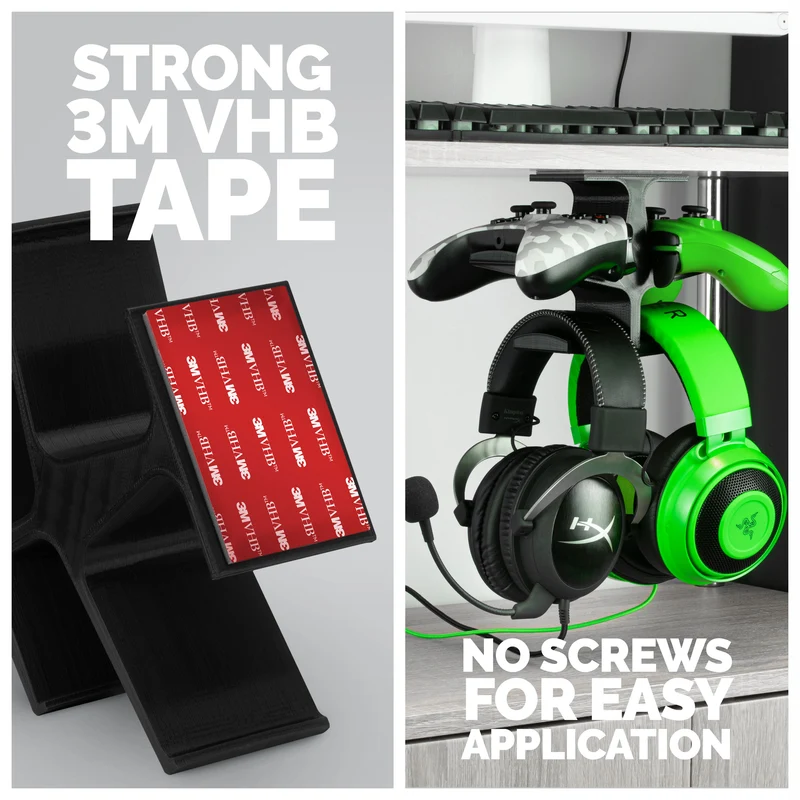 The Anvil - Double contrôleur sous le bureau et support pour casque double - Support adhésif, facile à installer, sans vis