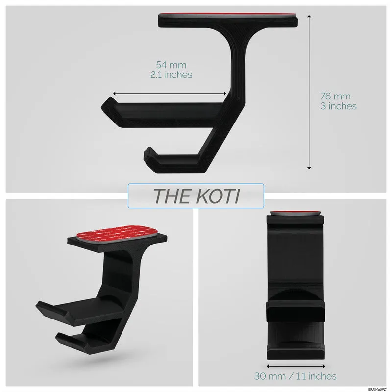 Koti - Support de suspension pour casque sous le bureau avec rangement pour câble