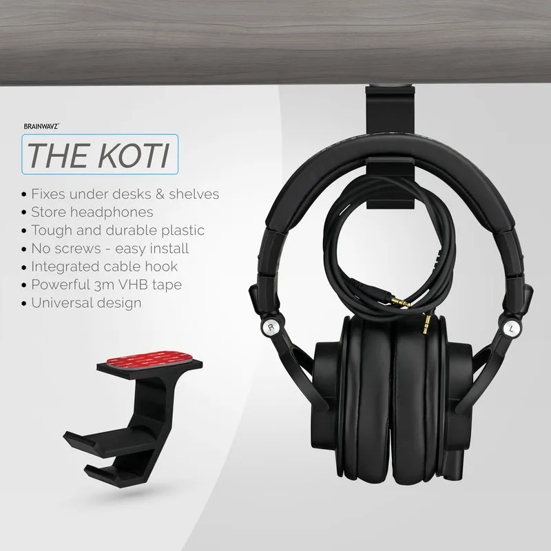 Koti - Support de suspension pour casque sous le bureau avec rangement pour câble