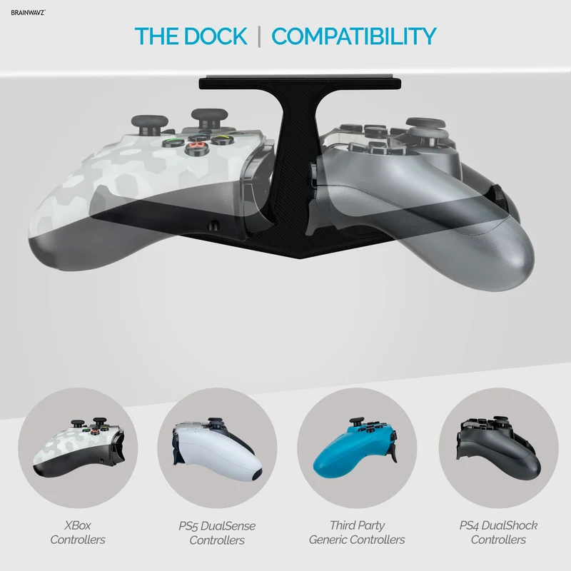 The Dock - Support de contrôleur de jeu double sous le bureau pour Xbox, PS5/PS4, support universel, sans gâchis et facile à installer