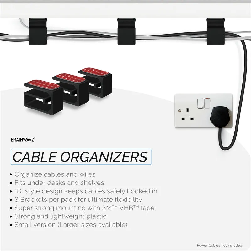 Lot de 3 supports organisateurs de câbles adhésifs VHB, pour câbles lourds, cordons PC et fils avec adhésif puissant, gestion sous le bureau - Petit