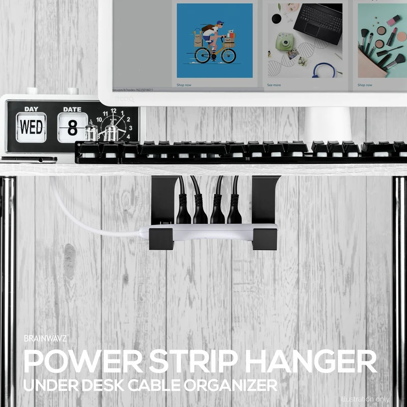 Support de montage sous le bureau, adhésif et à visser, compatible avec Belkin, GE et autres barres d'alimentation, câbles, adaptateurs