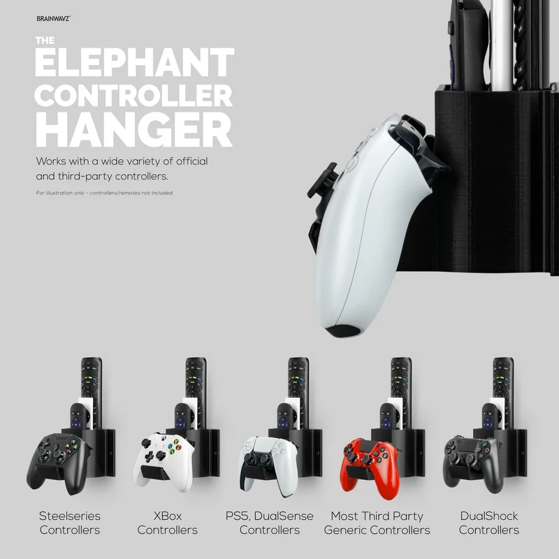 The Elephant - Support mural pour contrôleur de jeu et télécommande TV, adhésif et à visser, conception universelle pour manettes de jeu PC Xbox ONE PS5 PS4