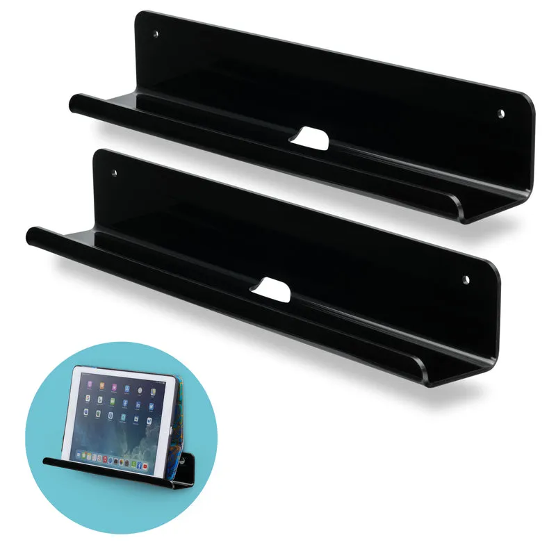 Lot de 2 supports d'étagère flottante mince de 12 cm, montage adhésif ou à vis, pour tablettes, disques vinyles, cadres photo, téléphones, étagères universelles.